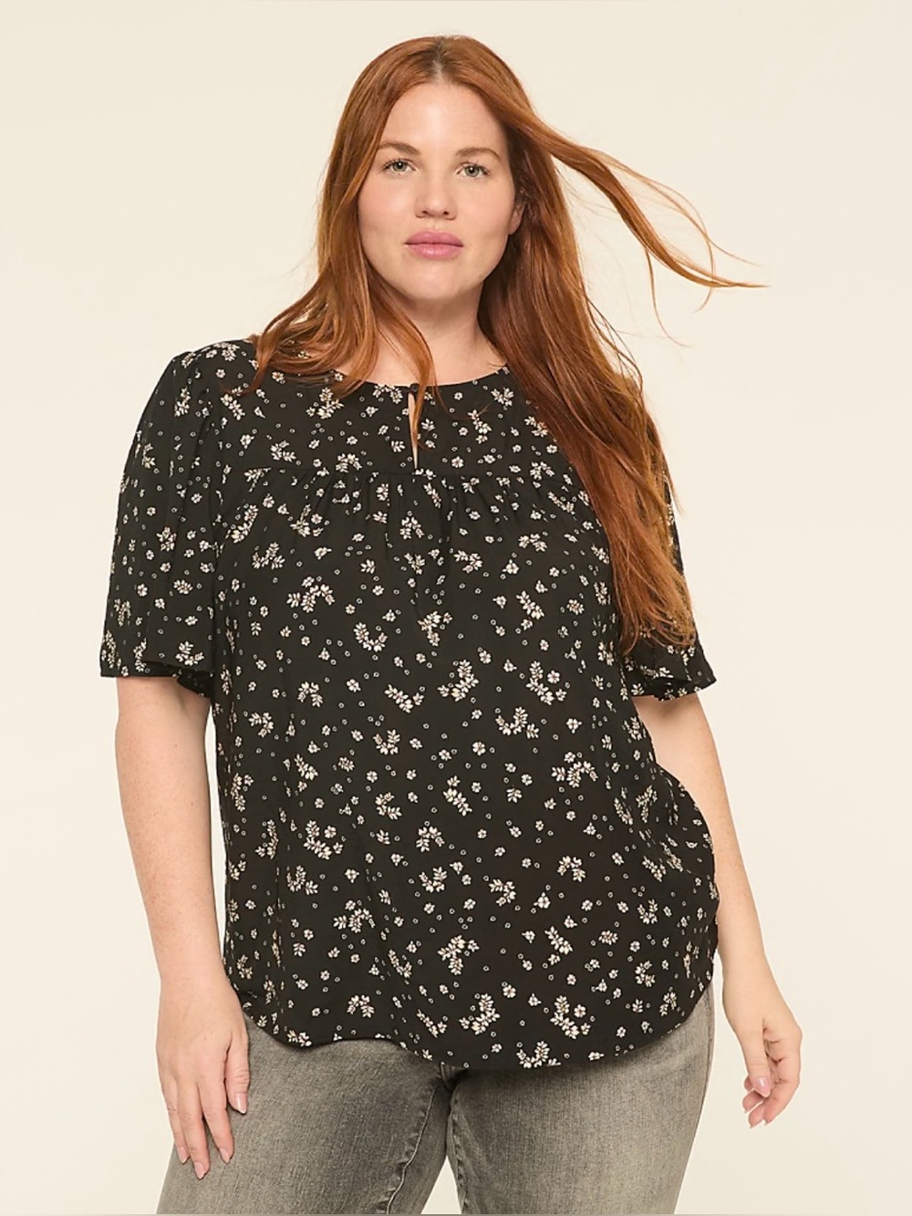 Lane Bryant Swing Circle-Sleeve Popover Blouse